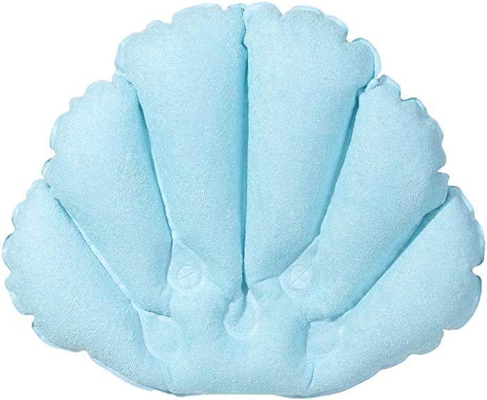 Bath Pillow Soft Spa Inflatable Fan-Shaped Neck Support Cushion(Blue)