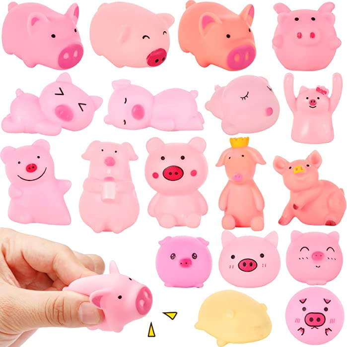 18 Pcs Rubber Pig Bath Toys Cute Rubber Piggy Bath Toy Tiny Pig Bathtub Toys Mini Pink Pigs Preschool Bath Toys Float Squeak Toys Birthday Gift for Shower Pool Beach Party Decorations