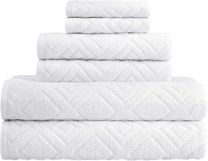 Classic Turkish Towels - Luxury Towel Set for Bathroom, 100% Turkish Cotton, Quick Dry, Soft and Absorbent Bath Towels, Hand Towels, and Washcloths, Larue Collection - 6-Piece Set (White)