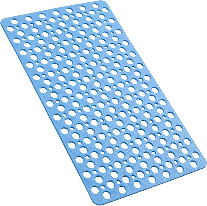 YINENN Bathtub Mat Non Slip with Suction Cups, TPE Shower Mat and Phtahlate Latex Free, Machine Washable Bath Mat for Tub, Soft Bathroom Mats with Drain Holes 30 x 17 Inch (Light Blue)