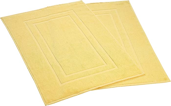 Feather & Stitch 100% Cotton Terry Bath Mats 2 Piece Towel Like Bath Mats (30x21 Inch) Hotel Spa Bathroom Shower Step Out Tub Floor Mats [NOT A Bathroom Rug] Soft Absorbent Washable Mats (Yellow)