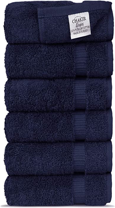 Chakir Turkish Linens Turkish Cotton Luxury Hotel & Spa Bath Towel, Hand Towel - Set of 6, Navy Blue