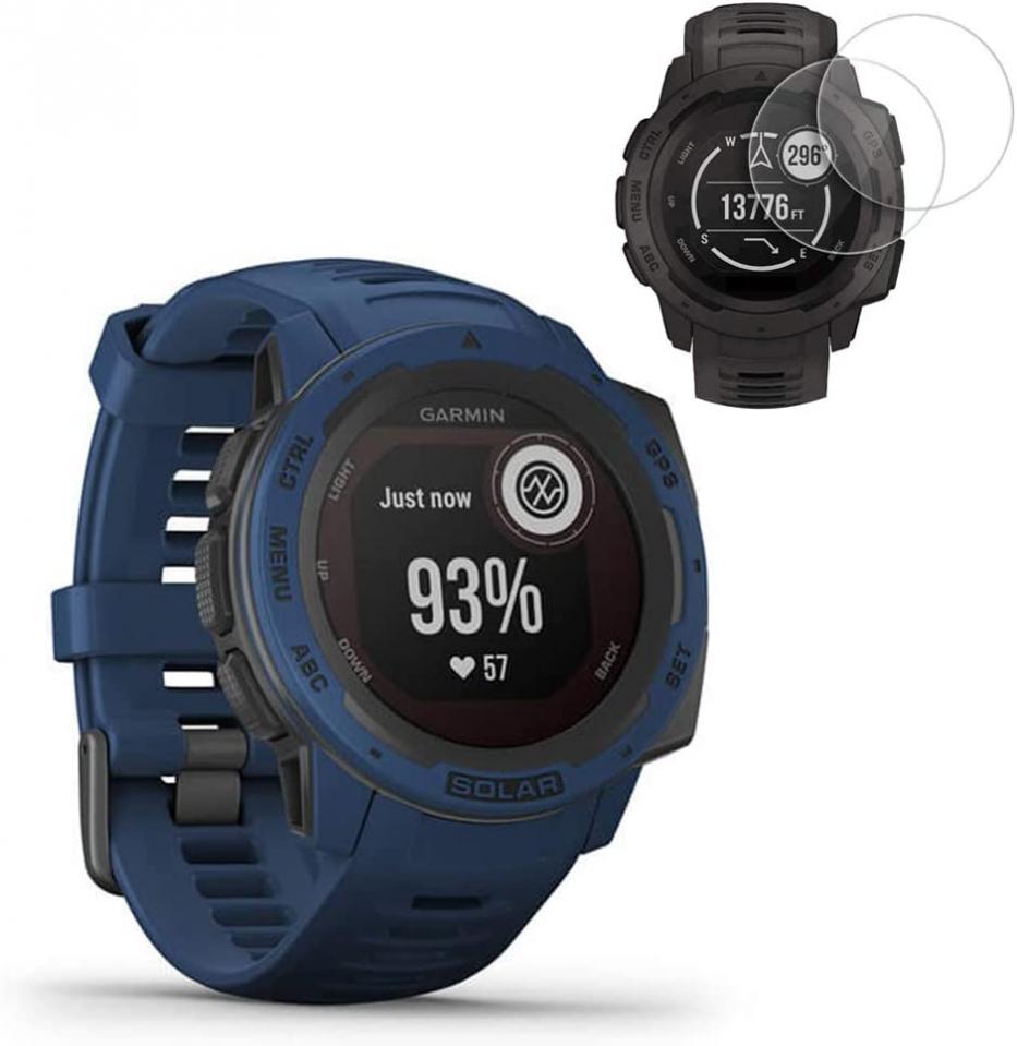 Garmin Instinct Solar GPS Smartwatch - Tidal Blue(010-02293-11) w/ 2X Screen Protectors