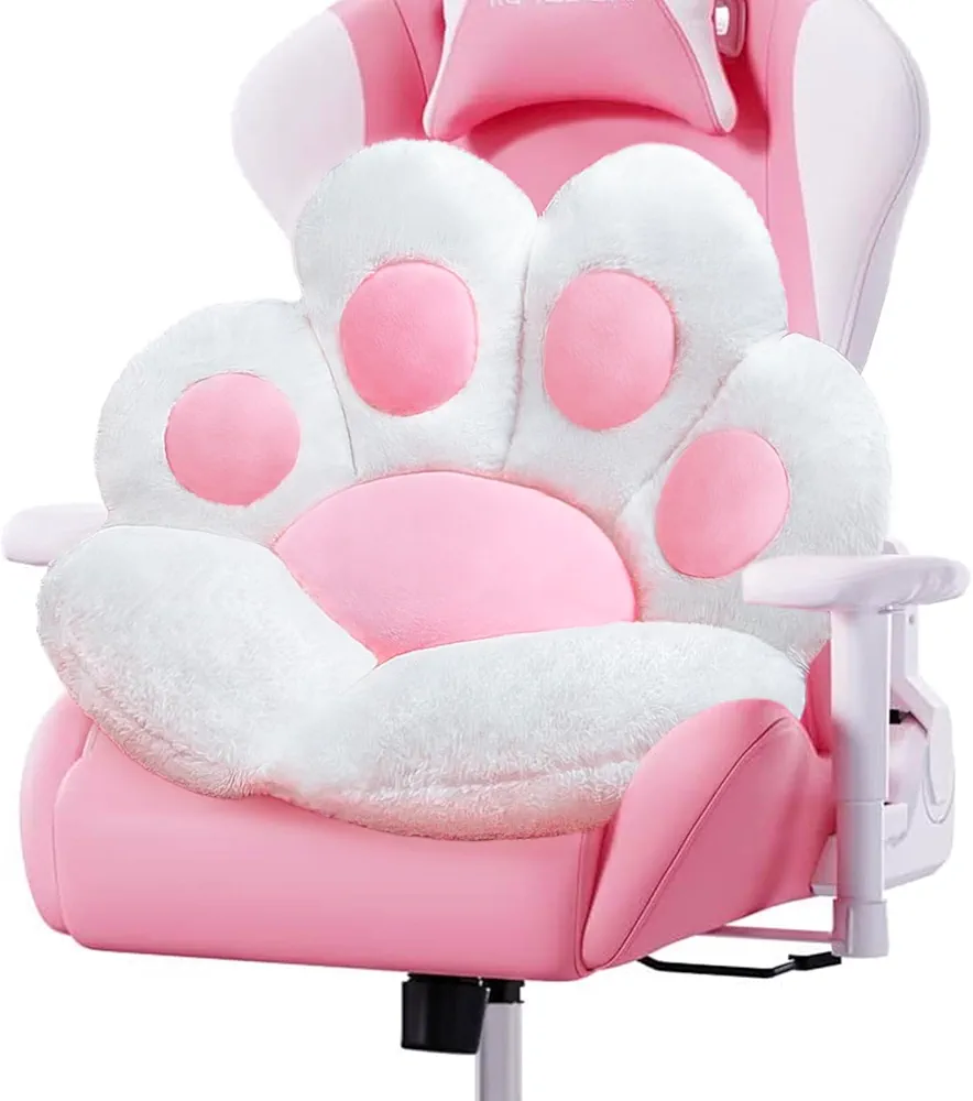 Cat Paw Cushion Cute Chair Cushions Kawaii Cat Paw Shape 28"x 24"Gaming Chair Cushion kitty Plush Lazy Sofa Pillow for Girl Gamer Chair,kawaii Accessories Stuff Room Decor (White)