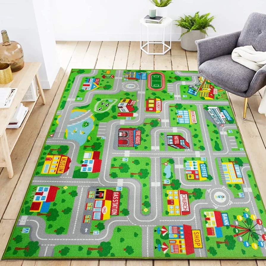 Kids Carpet Playmat Car Play Rug City Life Traffic Road Kids Rug 5' x 6'6" Large Children Educational & Game Area Rug for Toddler Boys Bedroom Playroom Classroom