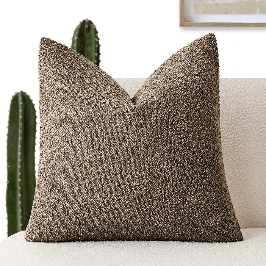 Foindtower Decorative Textured Boucle Throw Pillow Covers Accent Solid Pillow Cases Neutral Soft Cozy Couch Cushion Case for Chair Sofa Bedroom Living Room Home Decor 20x20 Inch,1PC,Light Brown