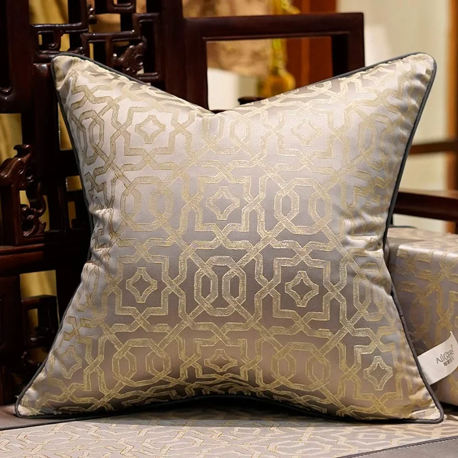 Avigers 20 x 20 Inches Chinese Style Grey Chain Cushion Cases Luxury Throw Pillow Covers Decorative Pillows for Couch Living Room Bedroom Car 50 x 50cm