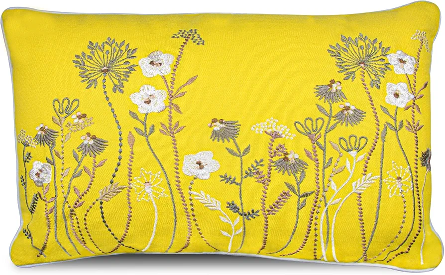 Embroidered Pillow Covers 12x20 Inch Decorative Throw Pillow Covers Couch Pillow Covers for Living Room Sofa Bed (Yellow)