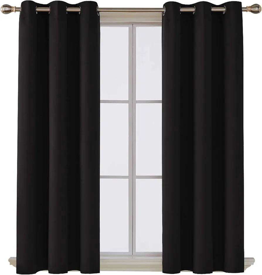 Deconovo 100% Blackout Curtains Solid Room Darkening Thermal Insulated Grommet Window Black Curtain Living Room, 42x63 Inch,1 Panel