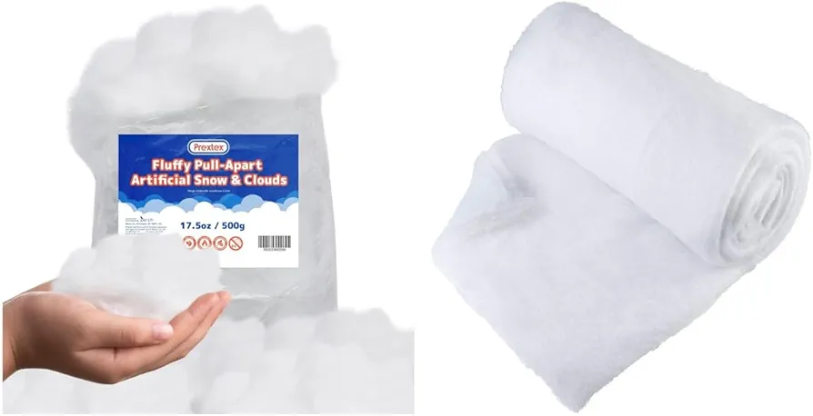 PREXTEX Pull-Apart Artificial Snow, 500g/17.5oz - Fake Snow Decoration, Clouds for Room Ceiling, Cloud Decorations and Large Artificial Snow Roll - Instant Christmas Tree Decor, Christmas Snow Party