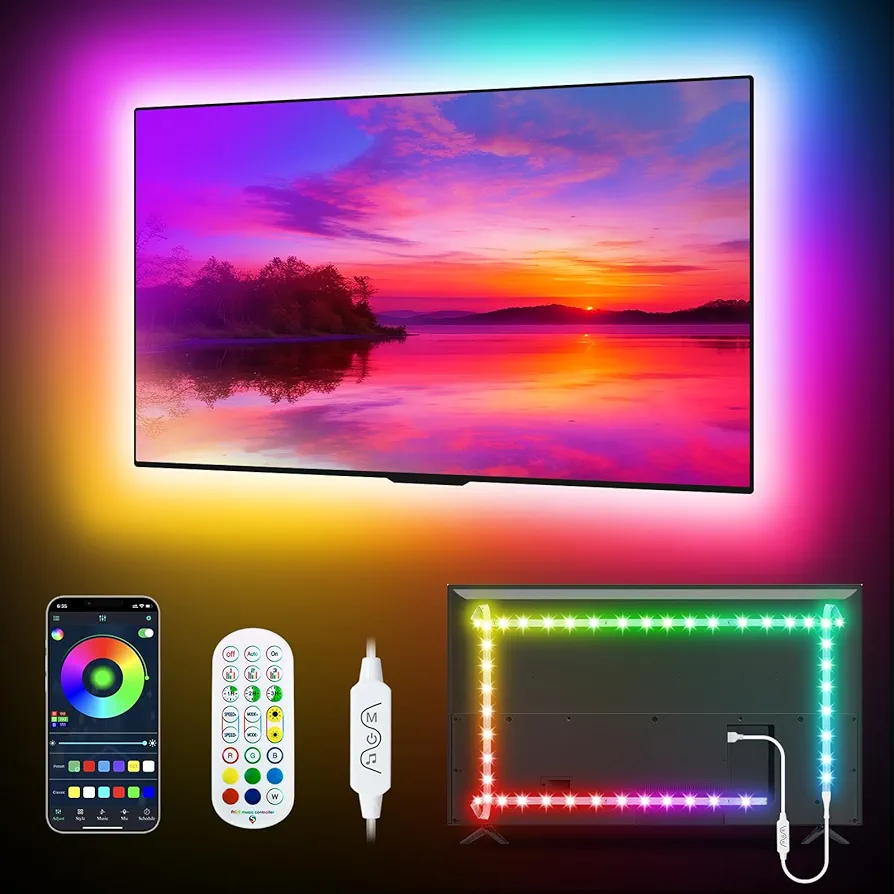 Daymeet TV LED Lights Strip, Music Sync LED TV Backlight for 65-85in TV, 16.4FT TV Lights Bluetooth APP Remote Control, USB TV Lights Behind RGB Color Changing LED Light Strip for Tv Gaming Room