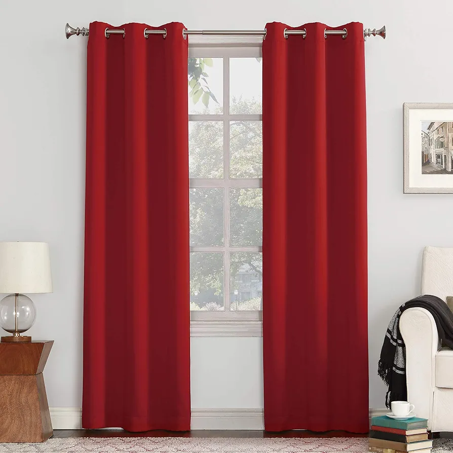 Sun Zero Easton Energy Saving Blackout Grommet Curtain Panel, 40" x 84", Red