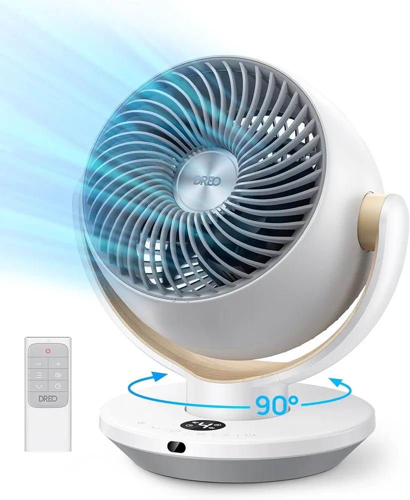 Dreo Fan for Bedroom, Desk Air Circulator Fan with Remote, 11 Inch Table Fans for Whole Room, 60ft Powerful Airflow, 120° Vertical Manual +90° Oscillating Fan, 4 Speeds, 8H Timer, Quiet Fan, Home