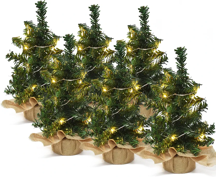 Mini Snow Frost Trees Mini Christmas Tree Plastic Winter Snow Ornaments Tabletop Trees for Holiday Party DIY Room Decor Home Table Top Christmas Decoration Diorama Models 200mm 6 Pcs