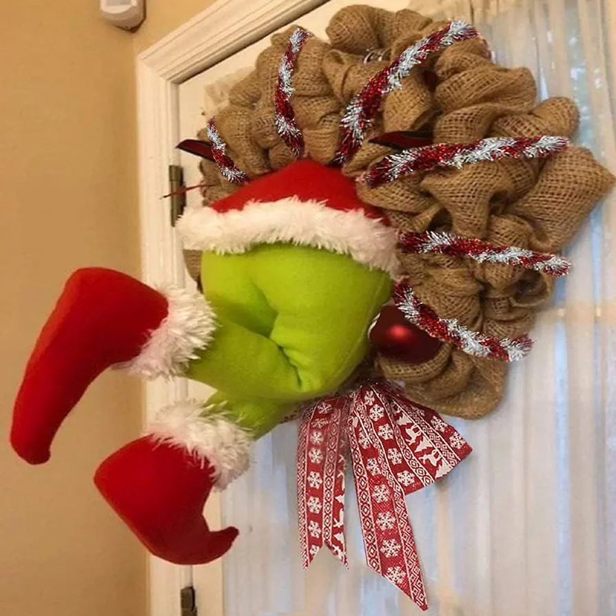 Wreath, Christmas Thief Wreath, for Front Door Decoration Santa Claus Wreath for Living Room Wall Window(M)