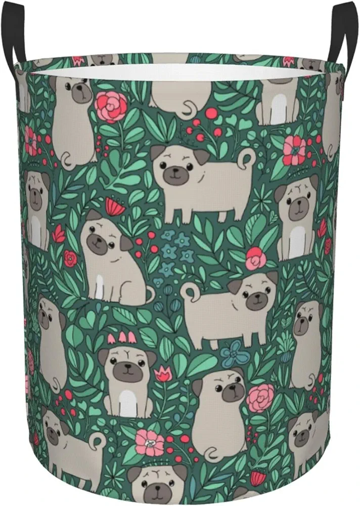 Laundry Basket Funny Pug Dog Oxford Cloth Collapsible Laundry Hamper Storage Basket with Handle for Kitchen Bedroom Living room