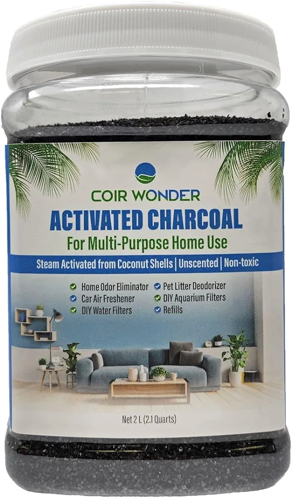 Activated Charcoal Carbon – 2.2 Lb (1 Kg) – From Coconut Shell - Litter Box Odor Eliminator Deodorizer - Odor Absorber for Room Car Air Freshener Purifier – Water, Aquarium Filter Refill