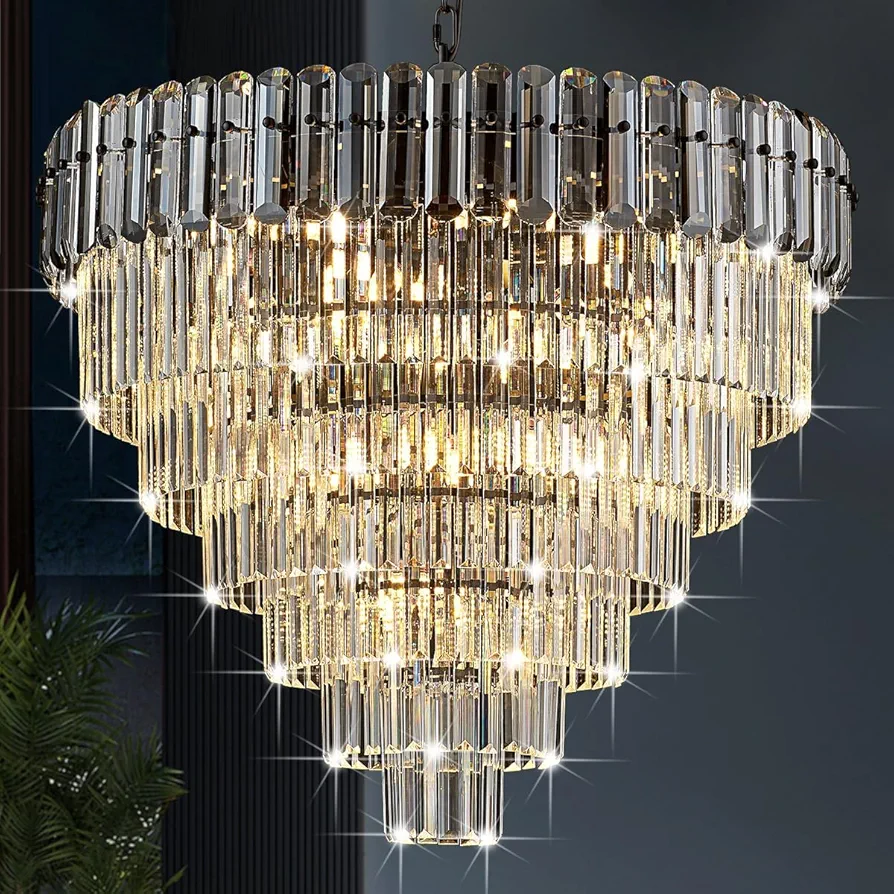 31.5" Modern Crystal Chandeliers Light Fixtures, 7-Tier 18 Light Luxury Chandeliers for Dining Room, Round Hanging Pendant Light Fixtures for Foyer Living Room Staircase