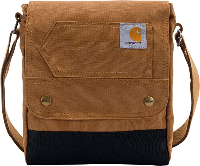 Carhartt, Durable, Adjustable Crossbody Bag with Flap Over Snap Closure, Brown