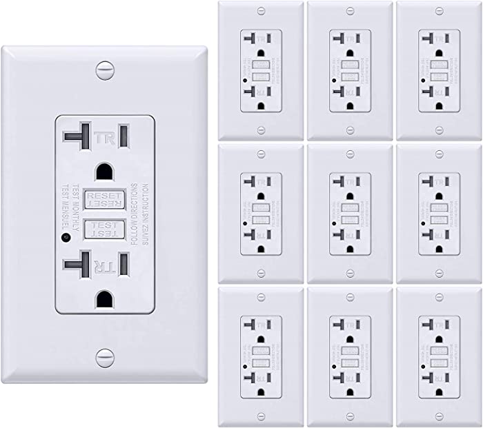 BESTTEN 20 Amp GFCI Outlet, Tamper-Resistant Receptacle with LED Indicator, Wallplate Included, ETL Certified (10 Pack)