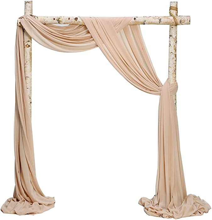 SHERWAY 2 Panels Chiffon Fabric Drapery Wedding Arch Drapes, Party Backdrop Curtain Panels, Ceremony Reception Swag Decoration (27 x 216 Inch, Nude & Nude)