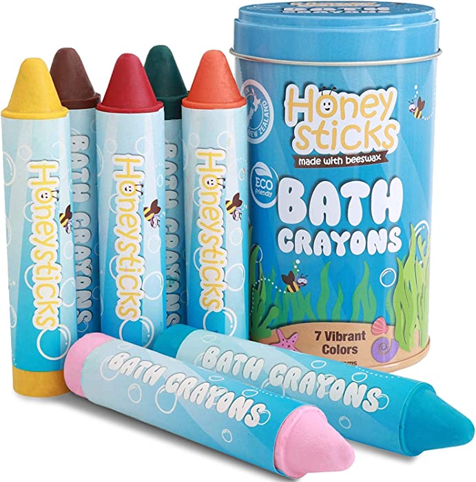 Honeysticks Bath Crayons for Toddlers & Kids - Handmade from Natural Beeswax for Non Toxic Bathtub Fun - Fragrance Free, Non-Irritating Bath Toys - Bright Colors and Easy to Hold - Washable - 7 Pack