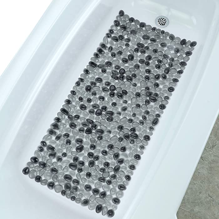 SlipX Solutions Extra Long Deep Massage Bath Tub & Shower Mat 38x17 | Non-Slip, 188 Suction Cups | Feels Great on Tired Feet, Looks Like River Rock | Machine Washable, Dark Gray Pebbles