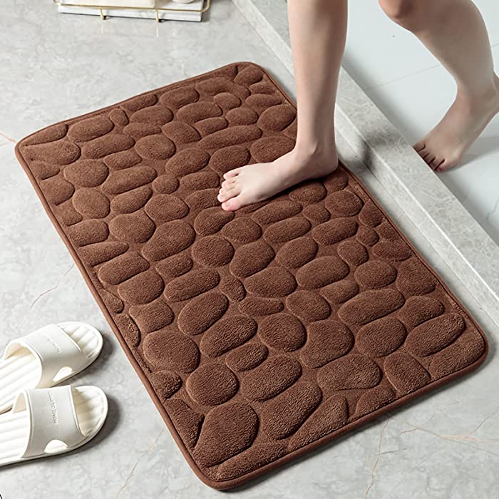 Eanpet Brown Bathroom Rugs Memory Foam Bath Mats for Bathroom Floor Mats Cobblestone Non-Slip Bath Rug Water Absorbent Indoor Door Mat Outdoor Kitchen Rug Shower Mat,16" x 24"