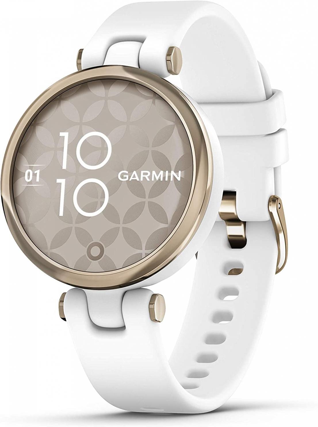 Garmin Lily, Small GPS Smartwatch with Touchscreen and Patterned Lens, Light Gold and White (Renewed)