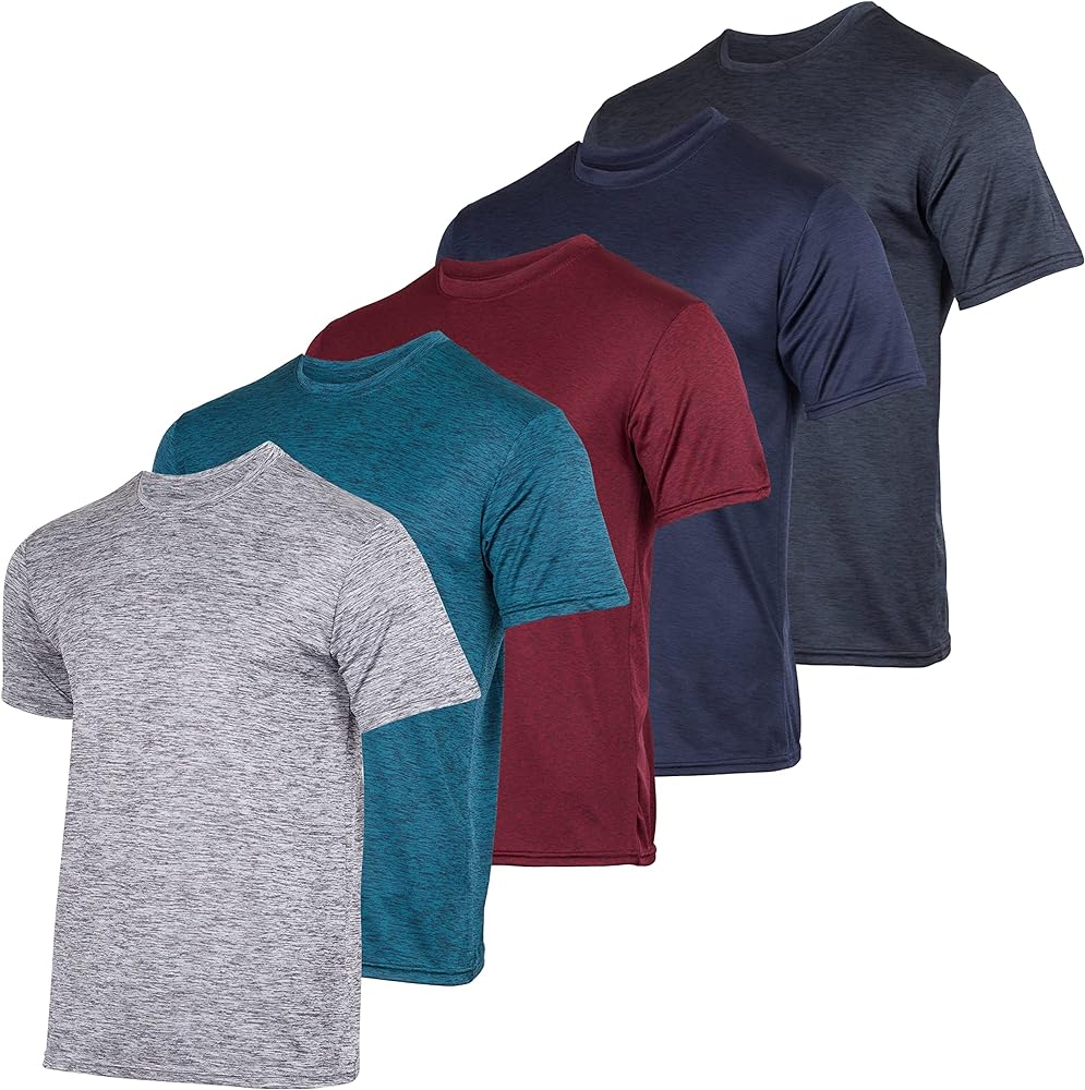 Real Essentials 5 Pack: Men’s Short Sleeve Dry Fit Active Crew Neck T Shirt - Athletic Running Gym Workout Tee Tops