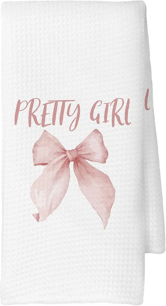 Trendy Pink Bows Pretty Girl Coquette Room Kitchen Towels, Coquette Bachelor Party Decor, Girly Dorm Room Decoration Tea Towels Hand Towels 16x24 Inch for Girly College Apartment Decor