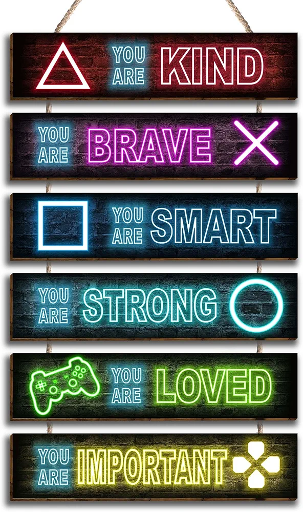 6 Pieces Neon Gaming Decor Boys Room Decor Inspirational Neon Gaming Positive Quotes Wall Art Decor Hanging Plaque Sign for Teens Kids Bedroom Princess Toddler Room-10