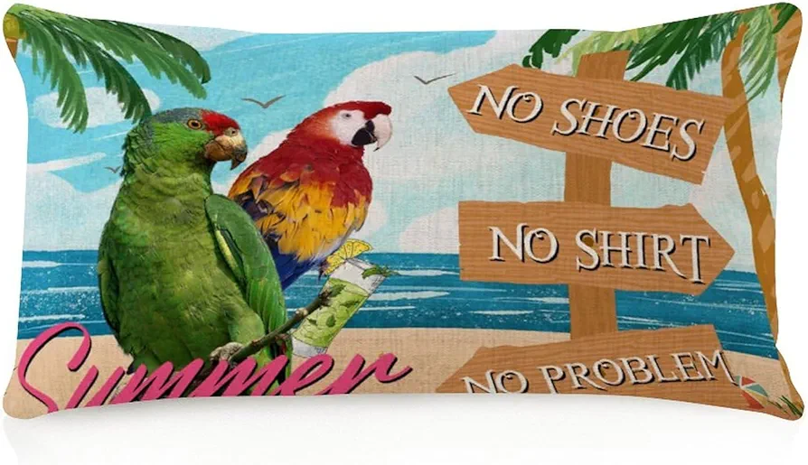 Comfy Pillow Cover 12x20in Bar Open No Shoes No Shirt No Problem Farmhouse Pillow Cases Tiki Bar Pool Hot Tub Luau Farmhouse Decor Square Linen Throw Cushion Case for Tent Bedroom Living Room