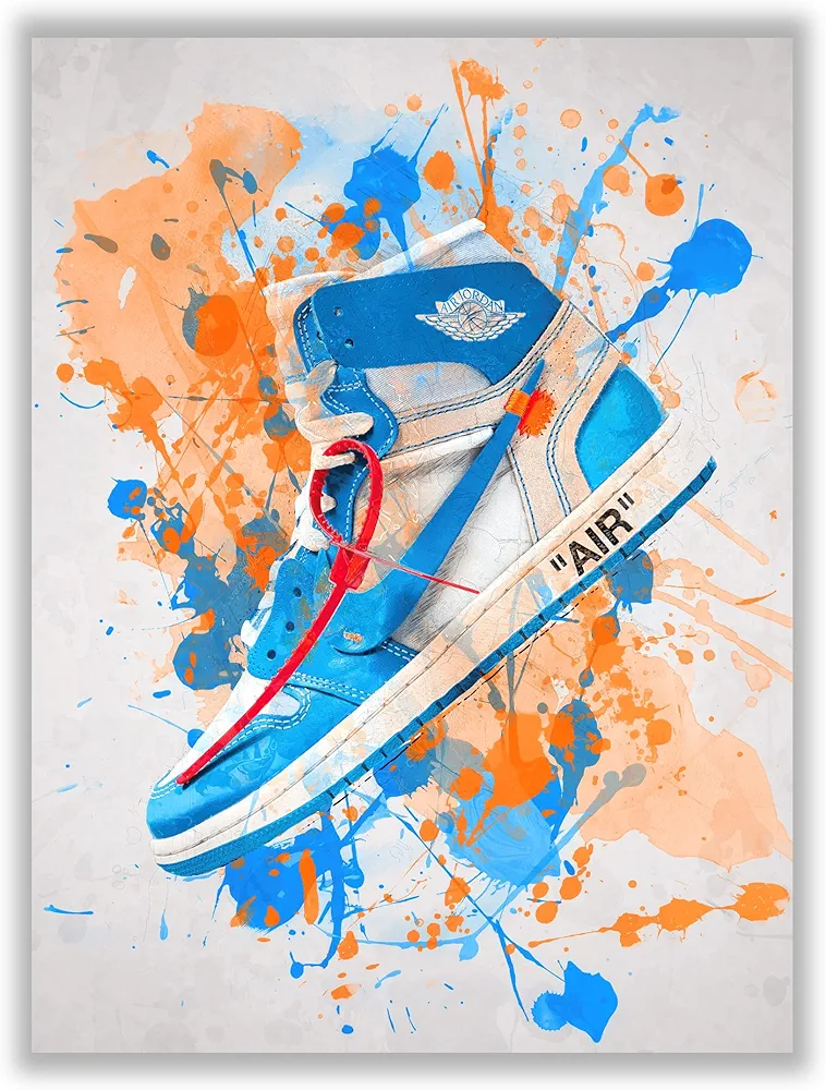 Hypebeast Blue Watercolor Sneaker Air Poster – (12x16 Inch) Unframed – AJ Wall art, Hypebeast Room Decor, Michael Jordan Poster, Sneaker Air Gym Shoes Shoebox Collection Aesthetic Cool Poster for Teen