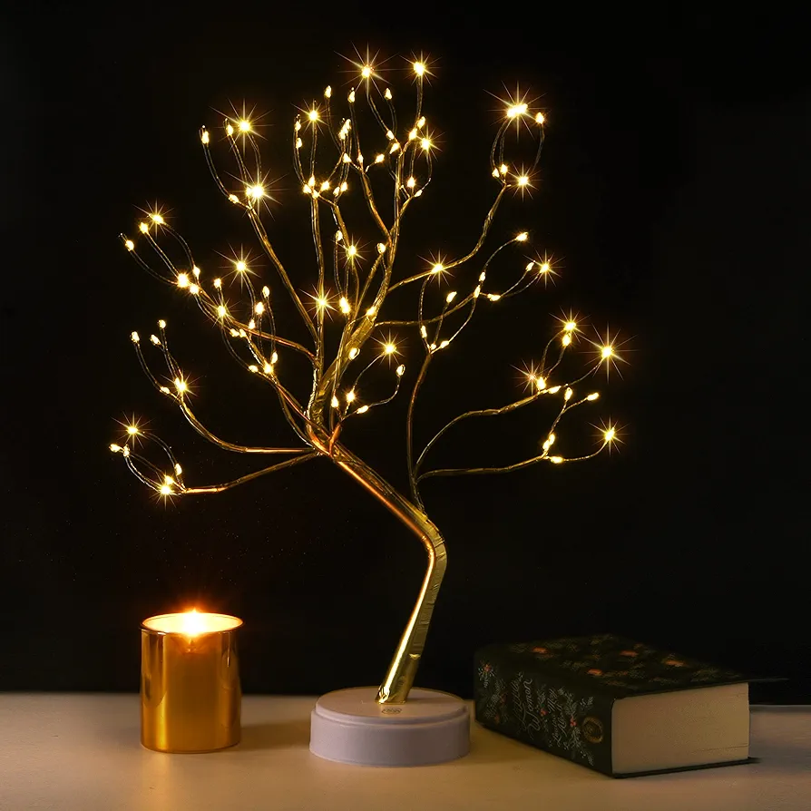 Twinkling Tree Fairy Light Spirit Tree Lamp Bonsai Tree Light, Fairy Light Tree, Cute Room Decor Aesthetic Decor, Night Light Lamp, Twinkle Tree, (Gold Branches 108 LED)