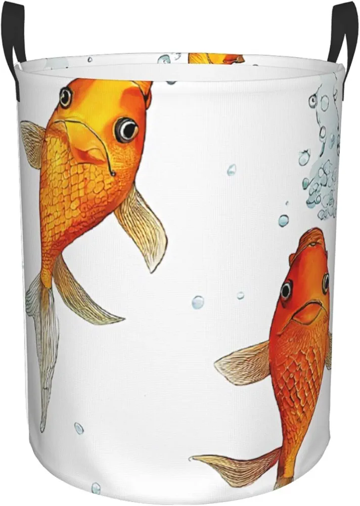 Laundry Baskets with Handles Waterproof Small inches Storage Basket, Collapsible Laundry Hampers, Laundry Room Organization & Apartment Essentials - Cute goldfish