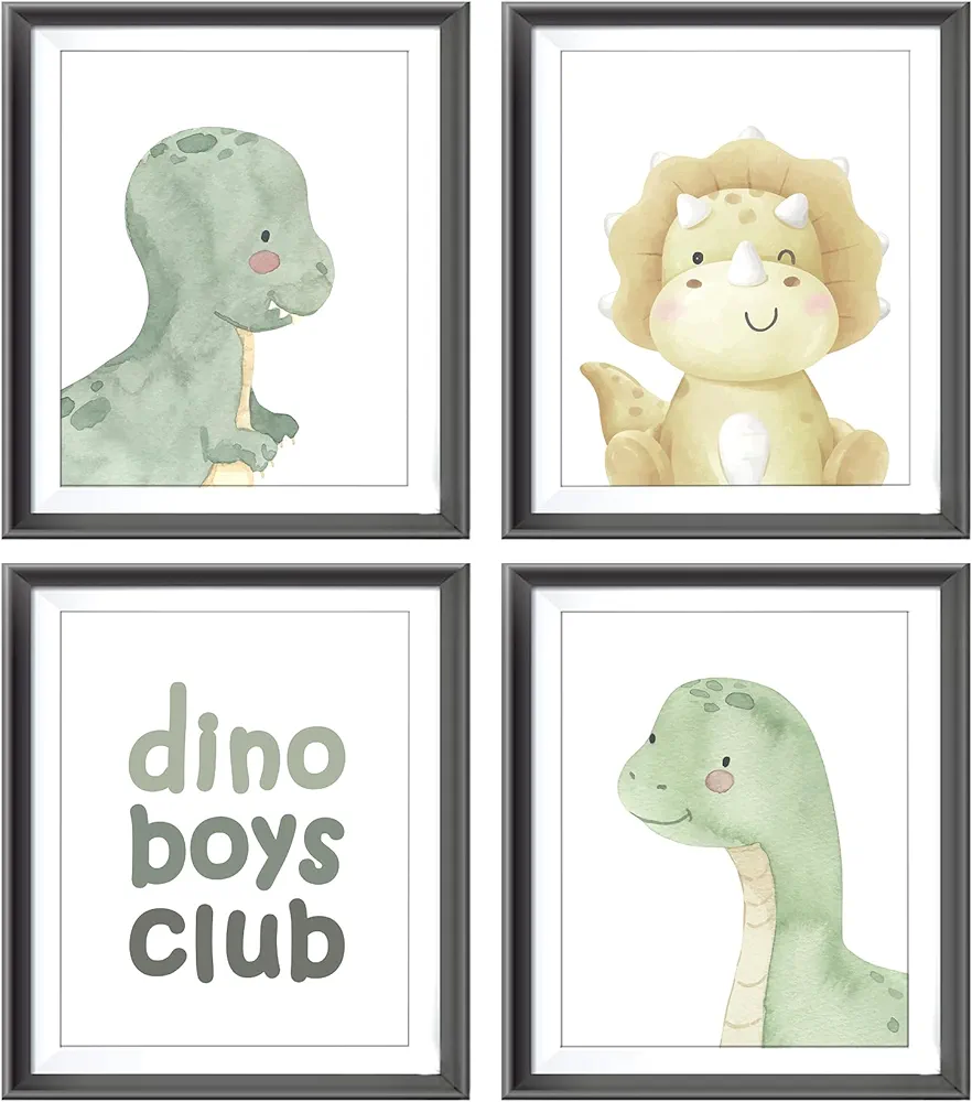 Dino Boys Club Watercolor Baby Dinosaurs Nursery Poster Prints for Baby Boy Teen Kids Room Playroom Decor,Dinosaurs Nursery Decorations Prints Wall Art Unframed 4pcs 8x10inches,Boys Kids Gifts