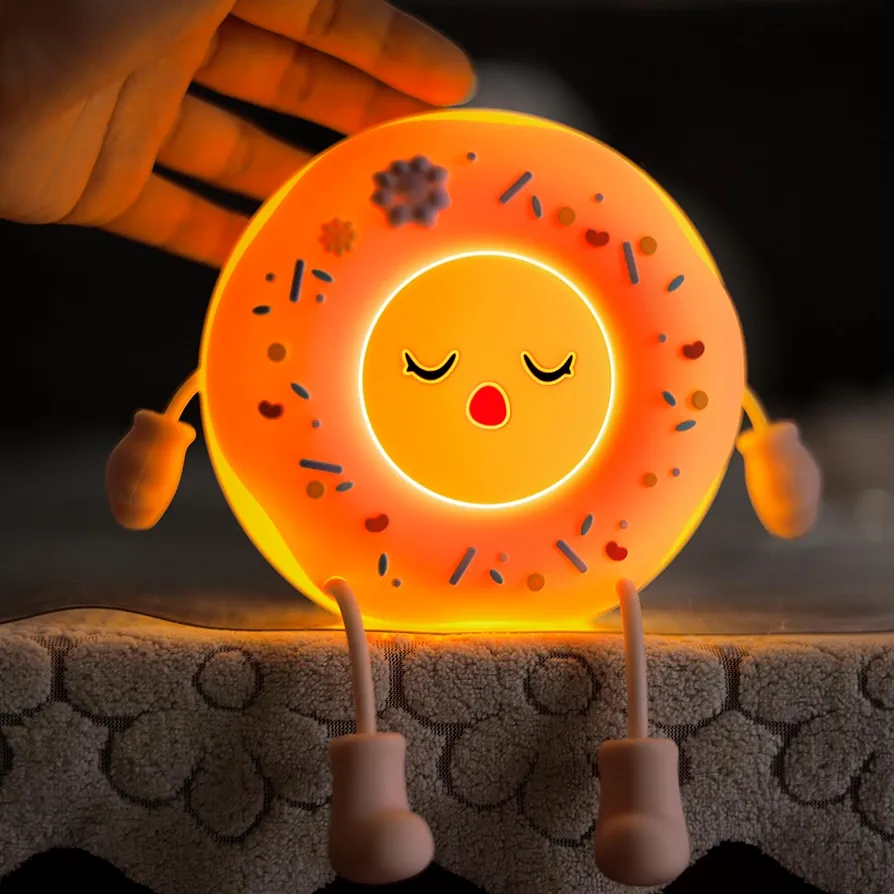 Cute Donut Lamp Adorable Silicone Nursery LED Night Light Portable Light Up Dimmable Xmas Rechargeable Kawaii Bedside Table Lamp Desk Accessories Room Decor for Boys Girls Kids Gifts