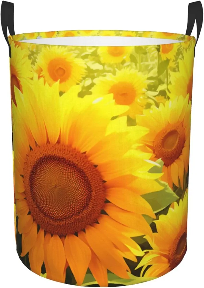 Laundry Baskets with Handles Waterproof Small inches Storage Basket, Collapsible Laundry Hampers, Laundry Room Organization & Apartment Essentials - Yellow Sunflower