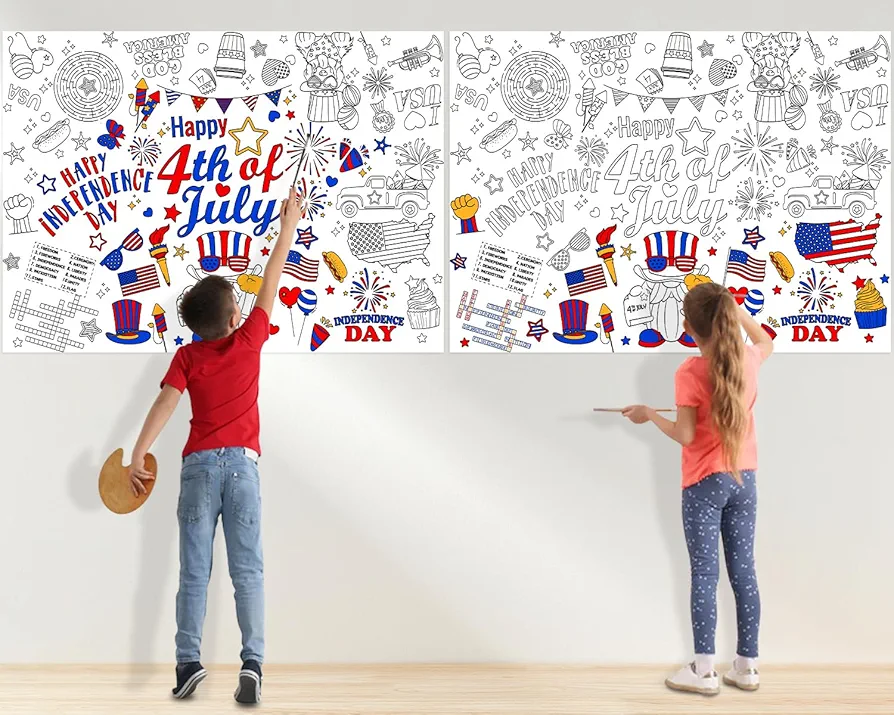 Labeol 4th of July Giant Coloring Poster, 2 Pack Large Coloring Poster for Kids,Independence Day Coloring Tablecloth for Kids Jumbo Coloring Books for Kids Classroom Home Birthday Party Supplies Favor