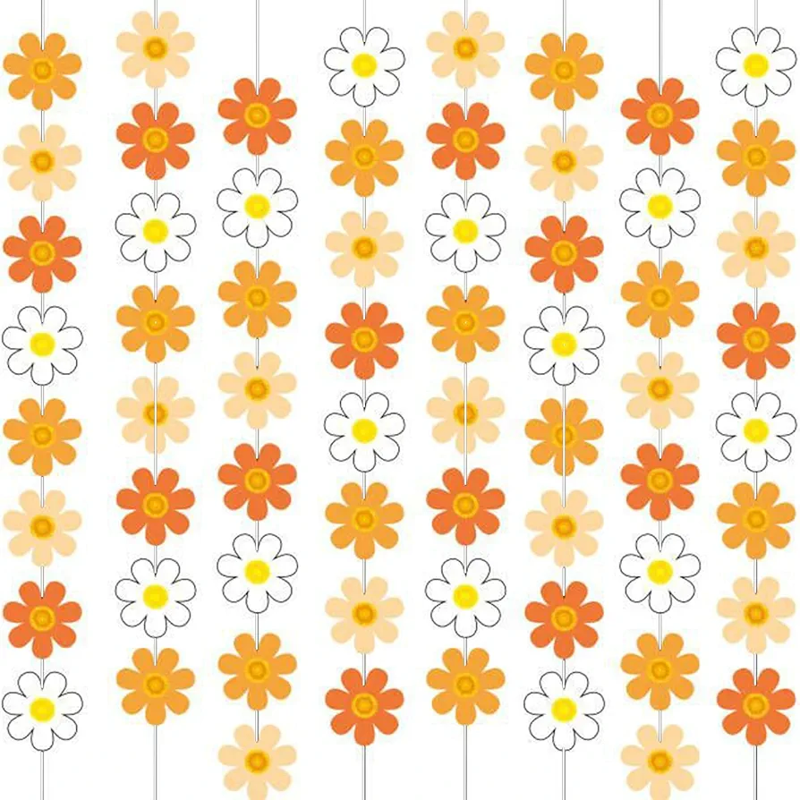 8Pcs Daisy Groovy Boho Party Banners, Retro Hippie Party Decorations Daisy Paper Cutouts for One Two Groovy Baby Girls Birthday Party Supplies Classroom Favor Decor