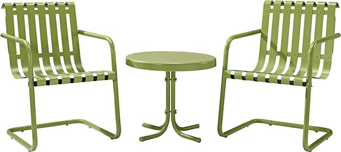 Crosley Furniture Gracie 3-Piece Retro Metal Outdoor Conversation Set with Side Table and 2 Chairs - Oasis Green