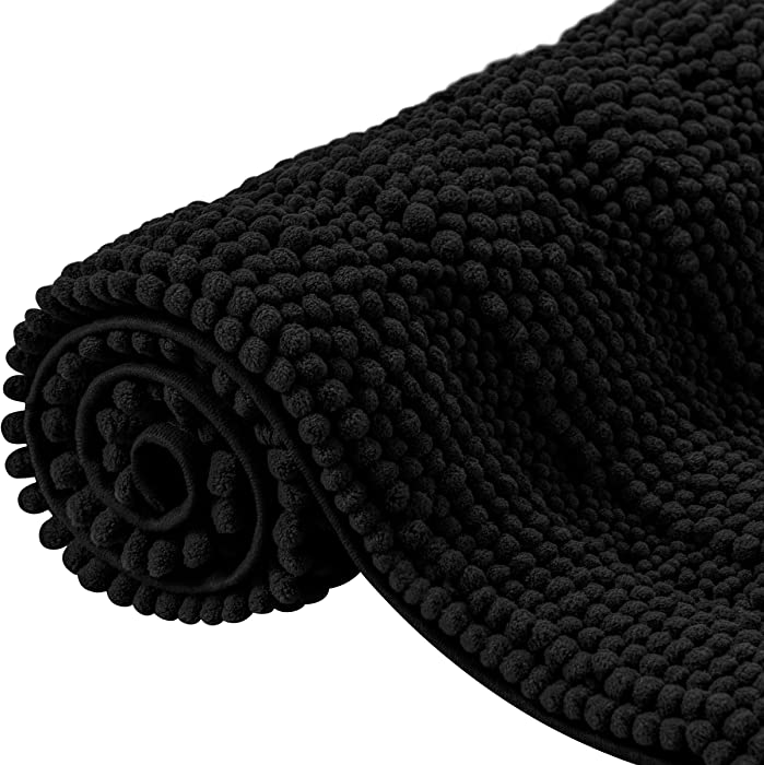 CHUN YI Bathroom Rug Chenille Soft Bath Rug for Bathroom Water Absorbent Bath Mat Cozy Thick Shower Rug Non-Slip Plush Rugs for Bathtubs Machine Wash Dry (20"x32", Black)