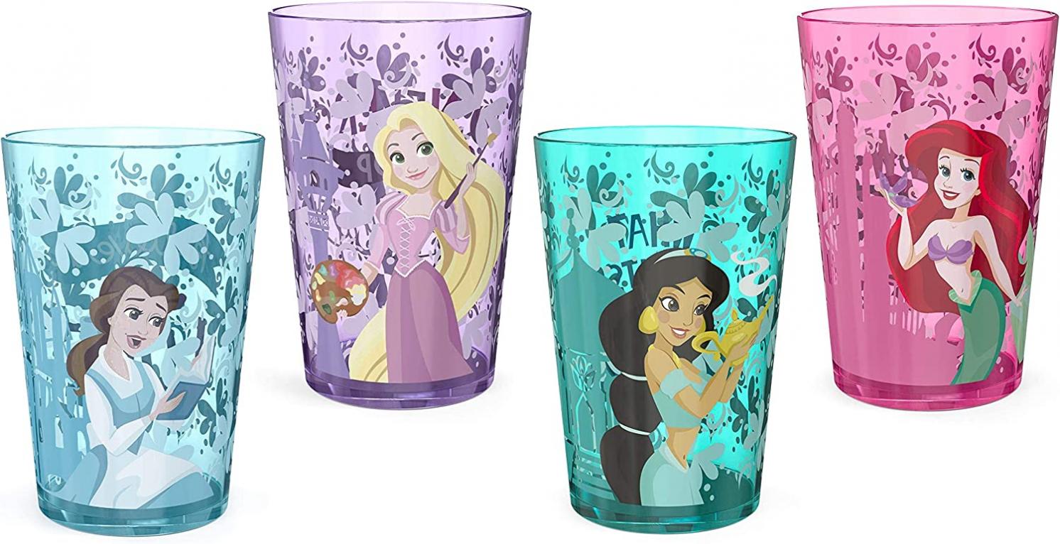 Zak Designs 14.5oz Disney Princess Nesting Tumbler Set Includes Durable Plastic Cups, Fun Drinkware is Perfect for Kids, 4pk ( Belle & Jasmine & Ariel), PYRP-0731