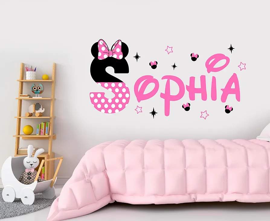 Personalized Mouse Name Wall Decal for Girls Room - Mouse Nursery Wall Stickers - Baby Girl Bedroom Decoration - Custom Mouse Monogram Art Mural Vinyl Sticker