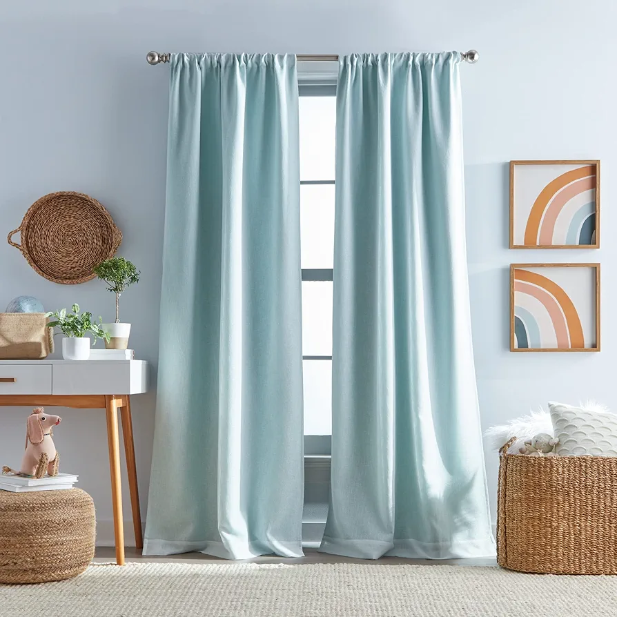 Dream Factory Room Darkening Curtains for Kids Bedroom Decor Metallic Sheer Lined Drapes Rod Pocket Window Treatment 2 Piece Set, 63" Panel Pair, Aqua Cleo