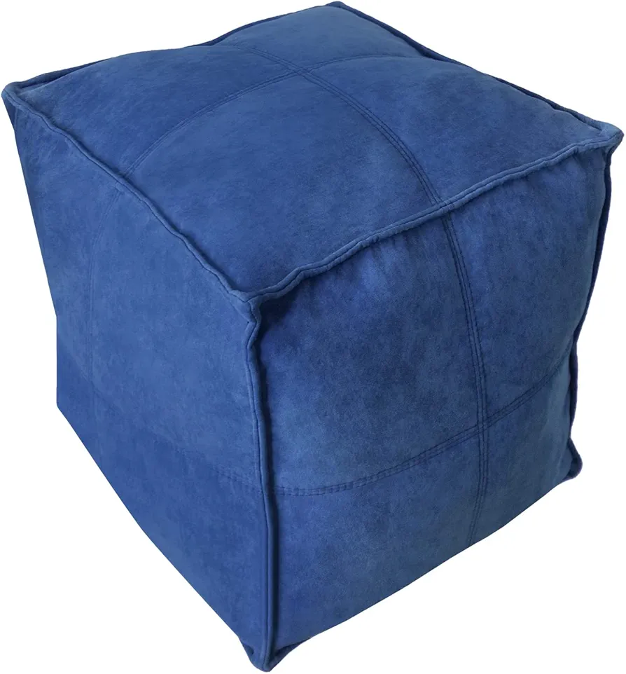 Louis Donné Unstuffed Pouf Cover Luxurious Premium Fabric Ottoman Cover in Jewel Blue Scratch & Dirt Resistant with Hidden Storage Stylish Foot Rest Cover for Living Room Bedroom Patio