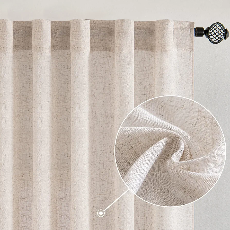 MIULEE Natural White Linen Curtains 84 Inch Long for Bedroom Living Room, Soft Thick Linen Textured Window Drapes Semi Sheer Light Filtering Rod Pocket Back Tab Neutral Farmhouse Cream Ivory 2 Panels