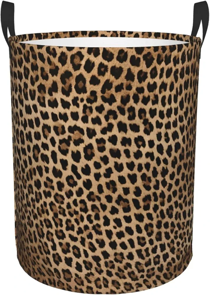 Laundry Baskets with Handles Waterproof Small inches Storage Basket, Collapsible Laundry Hampers, Laundry Room Organization & Apartment Essentials - Wild Leopard Animal