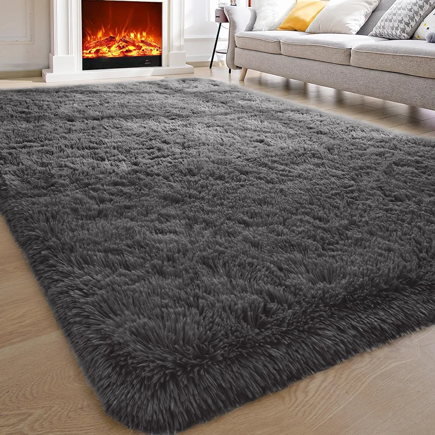 Super Soft Bedroom Rug, 4 x 6 Feet, Anthracite Gray Shaggy Area Rug for Living Room Bedroom Baby Room, Non-Slip Indoor Room Carpet for Kids Boys Girls Teen Nursery Dorm Home Decor